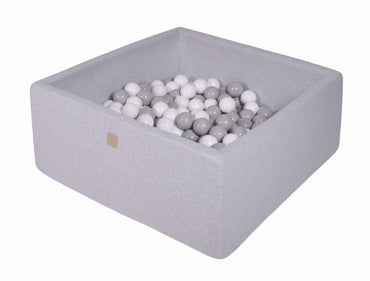 Vierkante ballenbak - Licht grijs met Witte en Grijzen ballen